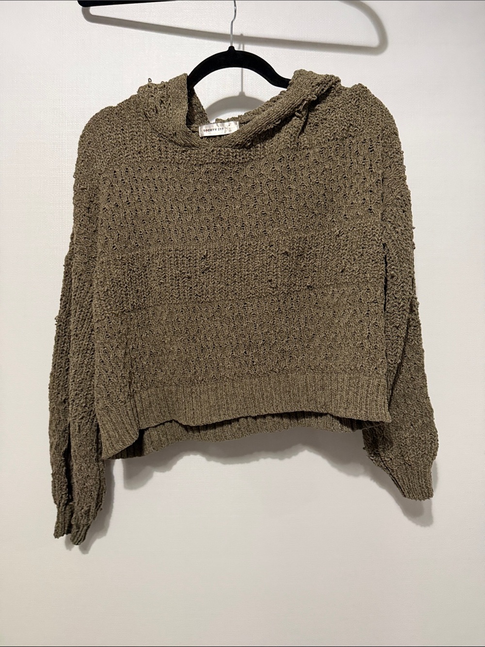 Textured Hooded Sweater in Olive - Casual Cropped Knit